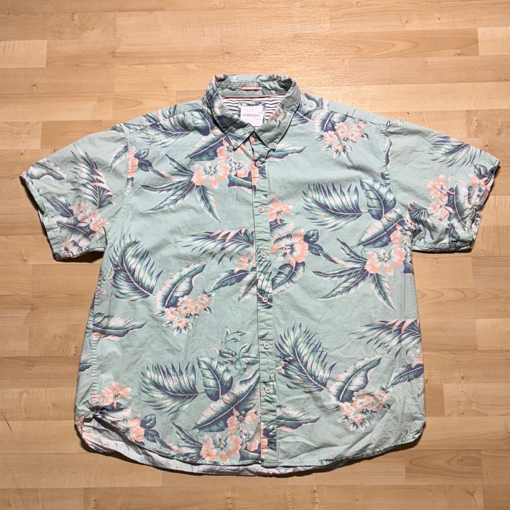 Denim & Flower Men's Tropical Shirt - Mint and Coral